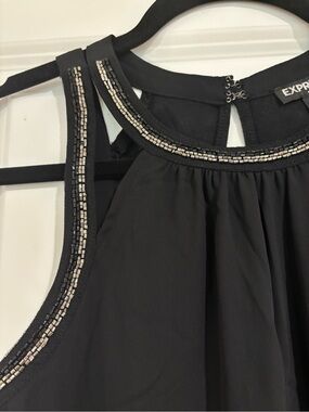Express Black Beaded Halter Top with Silver Accents